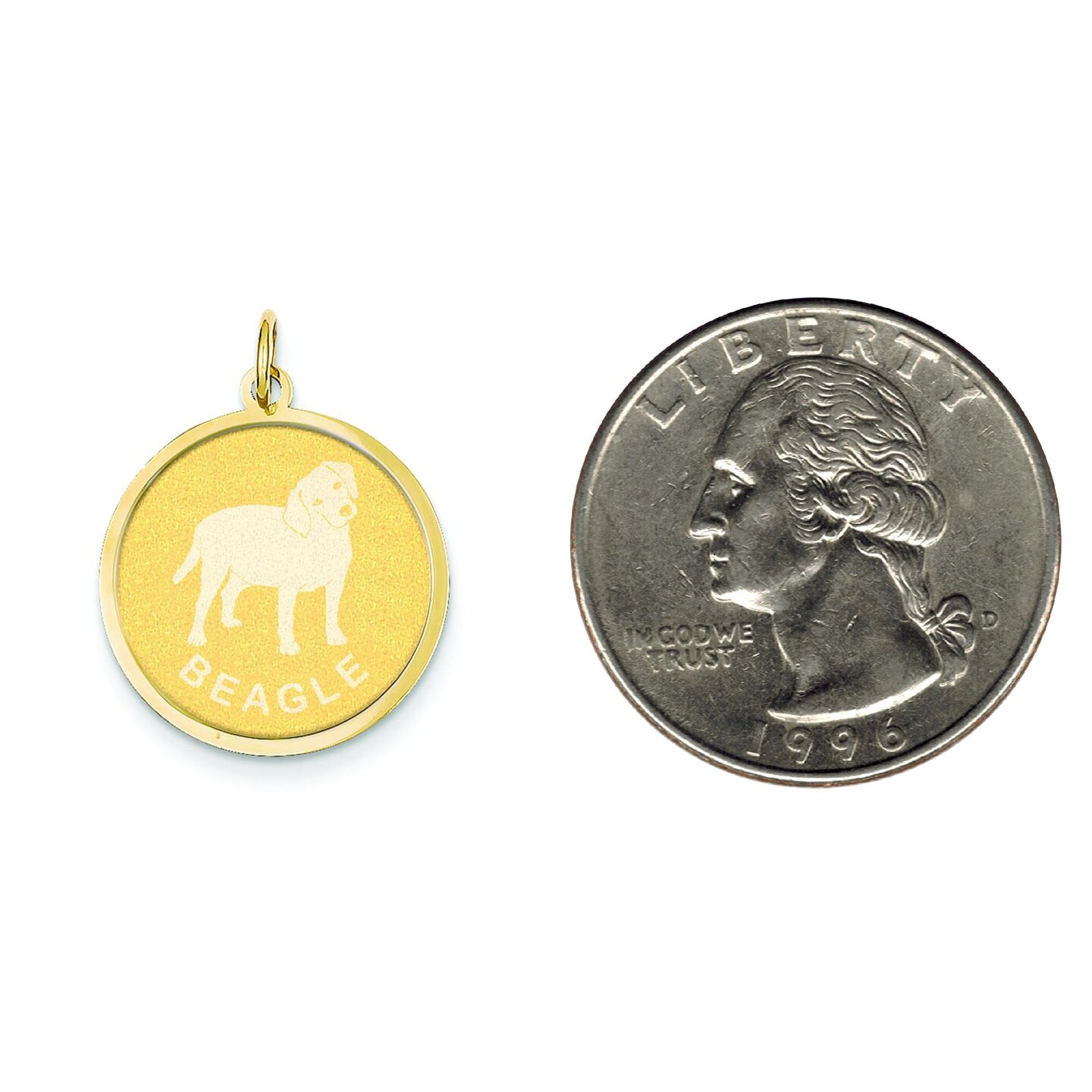 14K Yellow Gold Beagle Disc Charm Dog Jewelry Pendant 26mm x 20mm