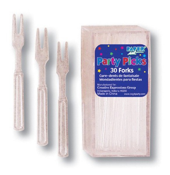Party Central Club Pack of 360 Clear Festive Party Pick Two-Prong Cocktail Forks 4&#x22;
