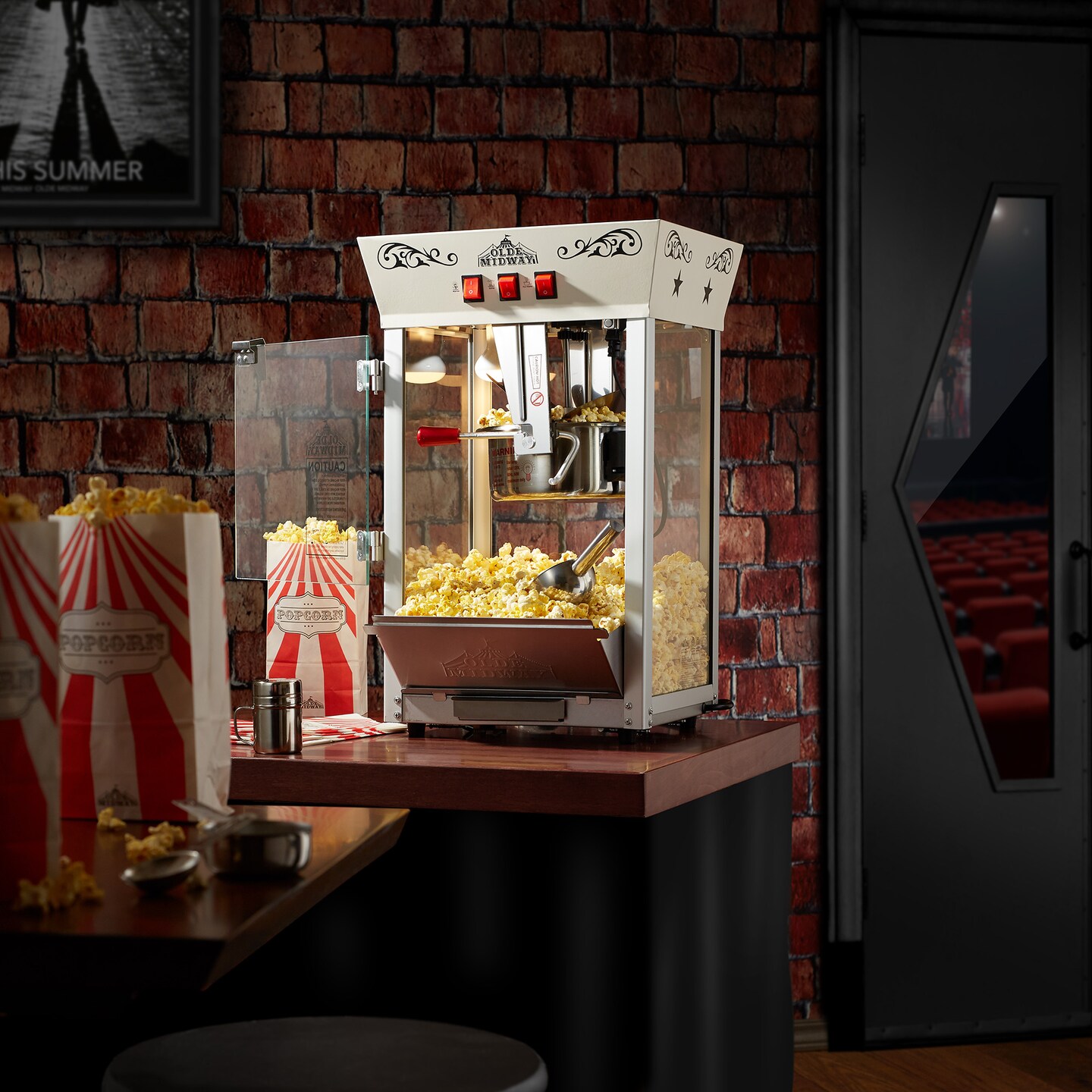 Olde Midway Movie Theater-Style Popcorn Machine Maker with 10-Ounce Kettle, Vintage-Style Countertop Popper