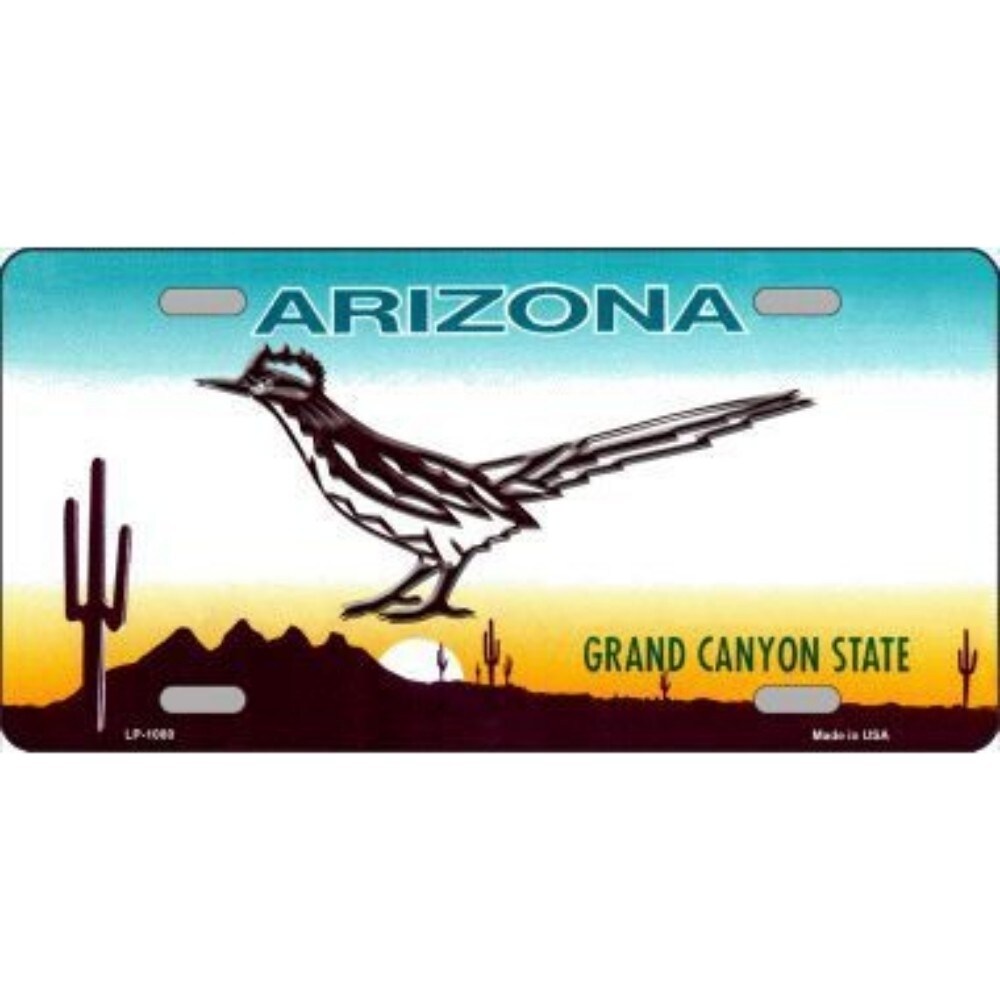 Smart Blonde Roadrunner Arizona Novelty State Background Vanity Metal License Plate Tag Sign
