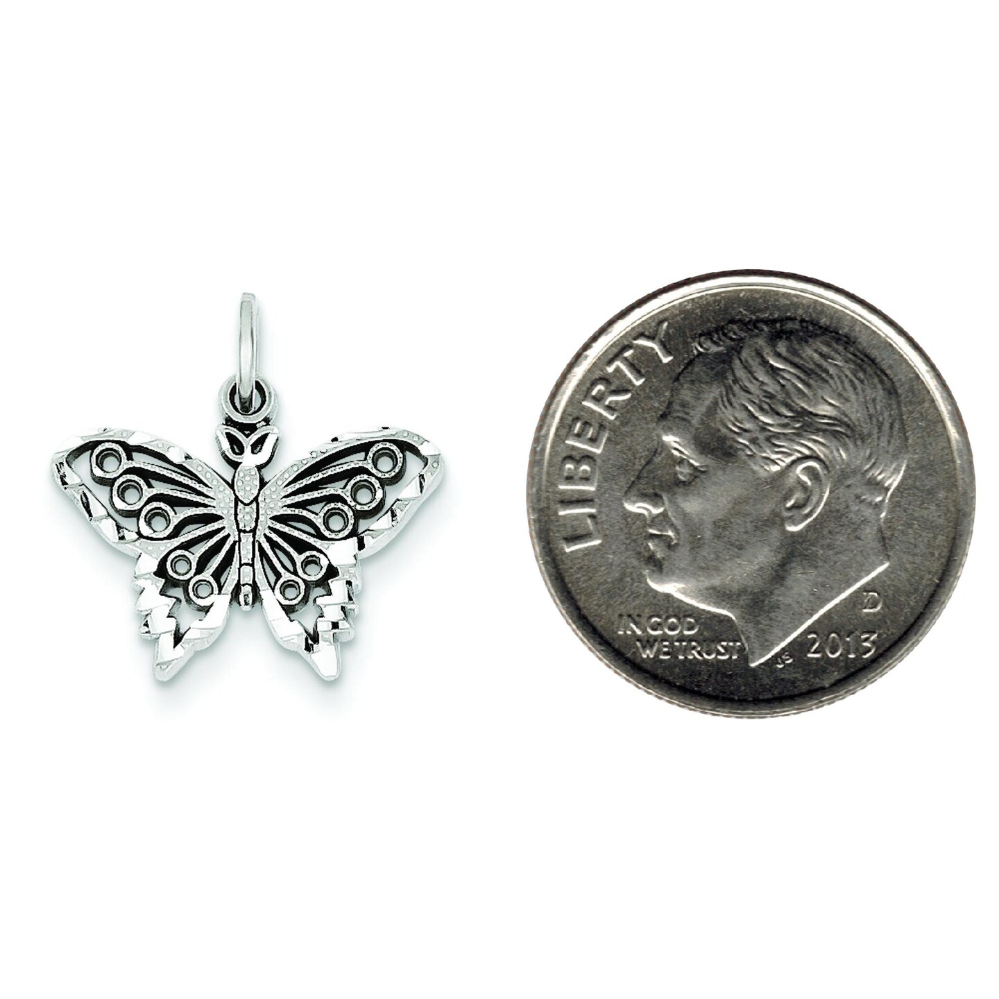 14K White Gold Butterfly Charm Pendant Insect Jewelry 18mm x 17mm