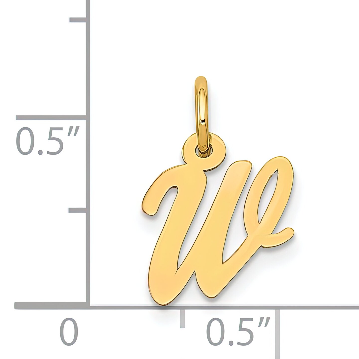 14K Yellow Gold Small Script Initial Letter W Charm Jewerly 17mm x 8mm