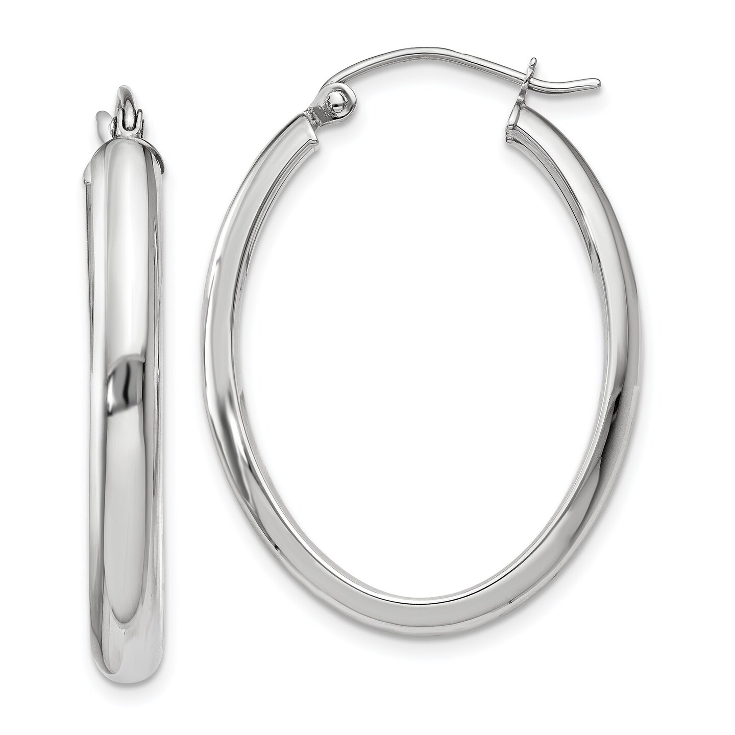 14K White Gold Oval Tube Hoop Earrings Jewelry 32mm x 3.75mm