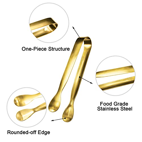 12 Pcs Serving Tongs, Small Serving Utensils for Parties Catering Gold Tongs, Food-Grade 304 Stainless Steel Mini Serving Tongs Appetizer Tongs for Tea Party Coffee Bar, 4&#x22; Sugar Tongs - Gold