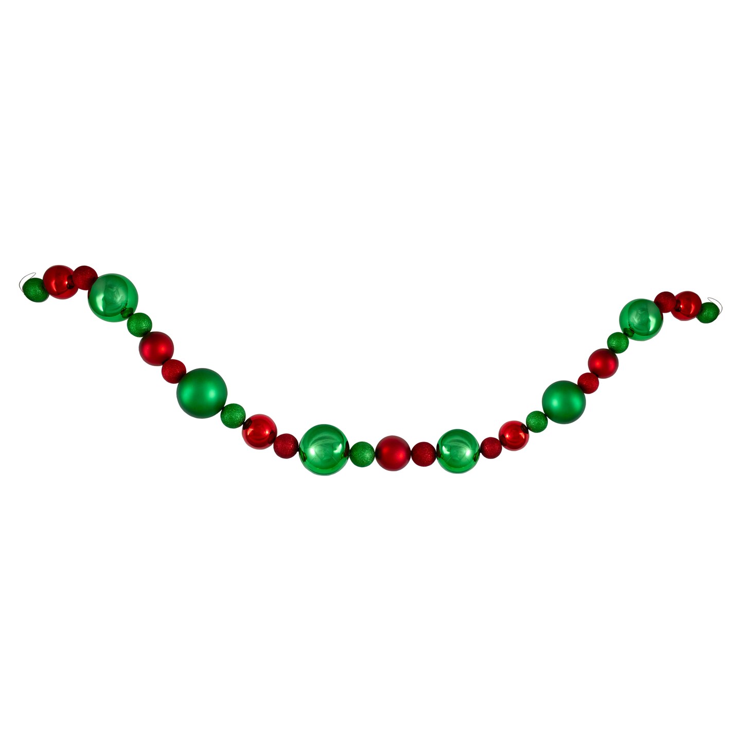 Northlight 3-Finish Shatterproof Ball Christmas Garland - 6&#x27; x 4&#x22; - Red and Green - Unlit