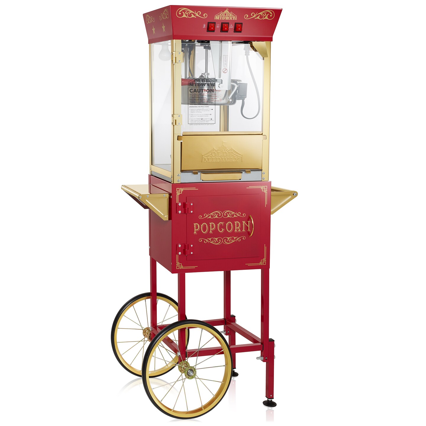 Olde Midway Movie Theater-Style Popcorn Machine Maker with Cart and 10-Ounce Kettle, Vintage-Style Popper on Wheels