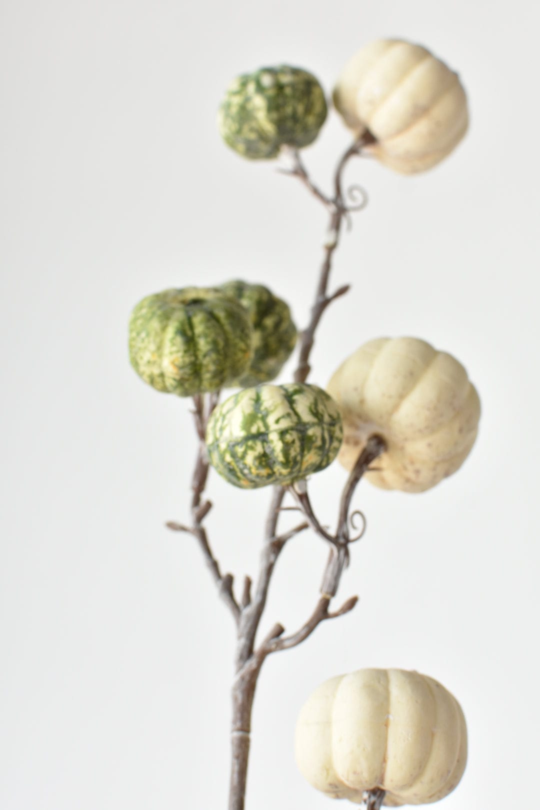 29&#x22; Faux White-Washed Pumpkins On A Branch: Cream + Green