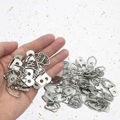 EesTeck 150 Pack Small D-Ring Steel Picture Hangers with Screws Picture Frames Picture Hang Solutions, for Hanging Clock Paintings Artwork Picture Frame Hook Photos