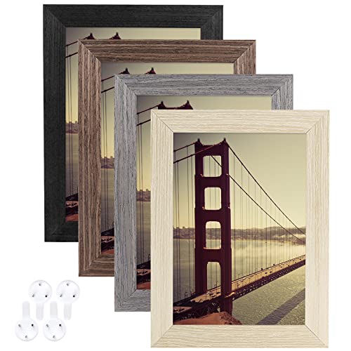 4x6 Picture Frames Black Set of 4 , Photo Frames with Real Glass for Table  Top and Wall Mounting, Composite Wood Picture Frames Wall Gallery Photo Frames  for Horizontal or Vertical Display 