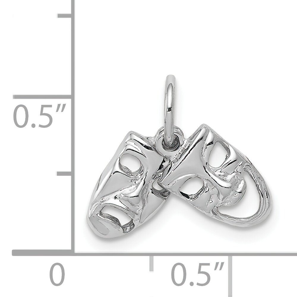 14K White Gold Comedy Tragedy Charm Drama Mask Jewelry 21mm x 12mm