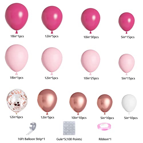 DBKL 138pcs Pink Balloon Garland Arch Kit with Different Size Hot Pink  White Metallic Rose Gold Confetti Balloons for Birthday Princess Theme Baby  Shower Wedding Valentine's Party Decorations