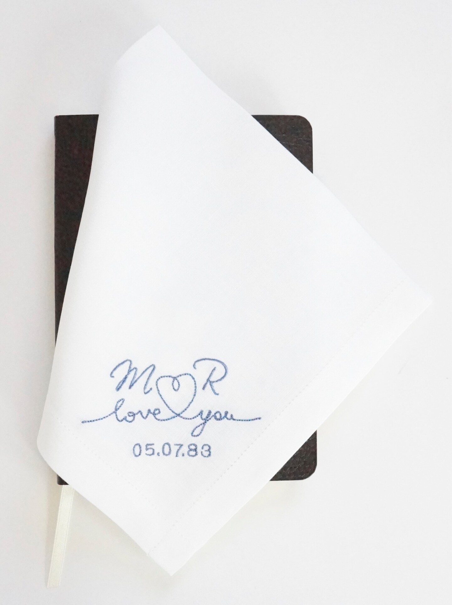 LOVE NOTE FONT Mens Embroidered Monogrammed Handkerchief Wedding