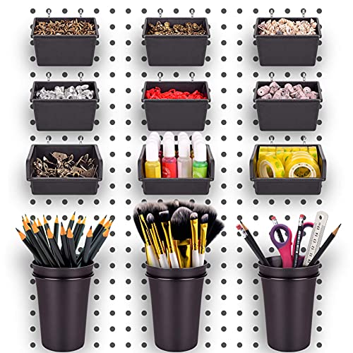 Pegboard Bins PegBoard Cups with Hooks &#x26; Loops 12 Pack Set, Peg Hooks Assortment Organizer Accessory, Various Tools Storage Arrange System Kit, for Garage Craft Workshop Workbench Hobby Office