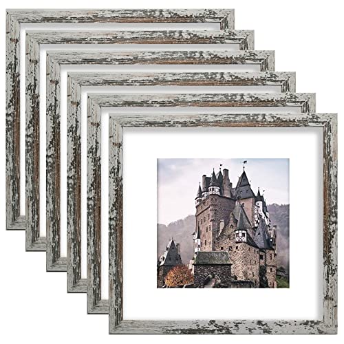ZIRANLING 8x8 Picture Frame Rustic Distressed White Wood Set of 6,Display  Pictures 5x5 with Mat or 8x8 Without Mat,Multi Photo Frames Collage for  Wall or Table Top Display