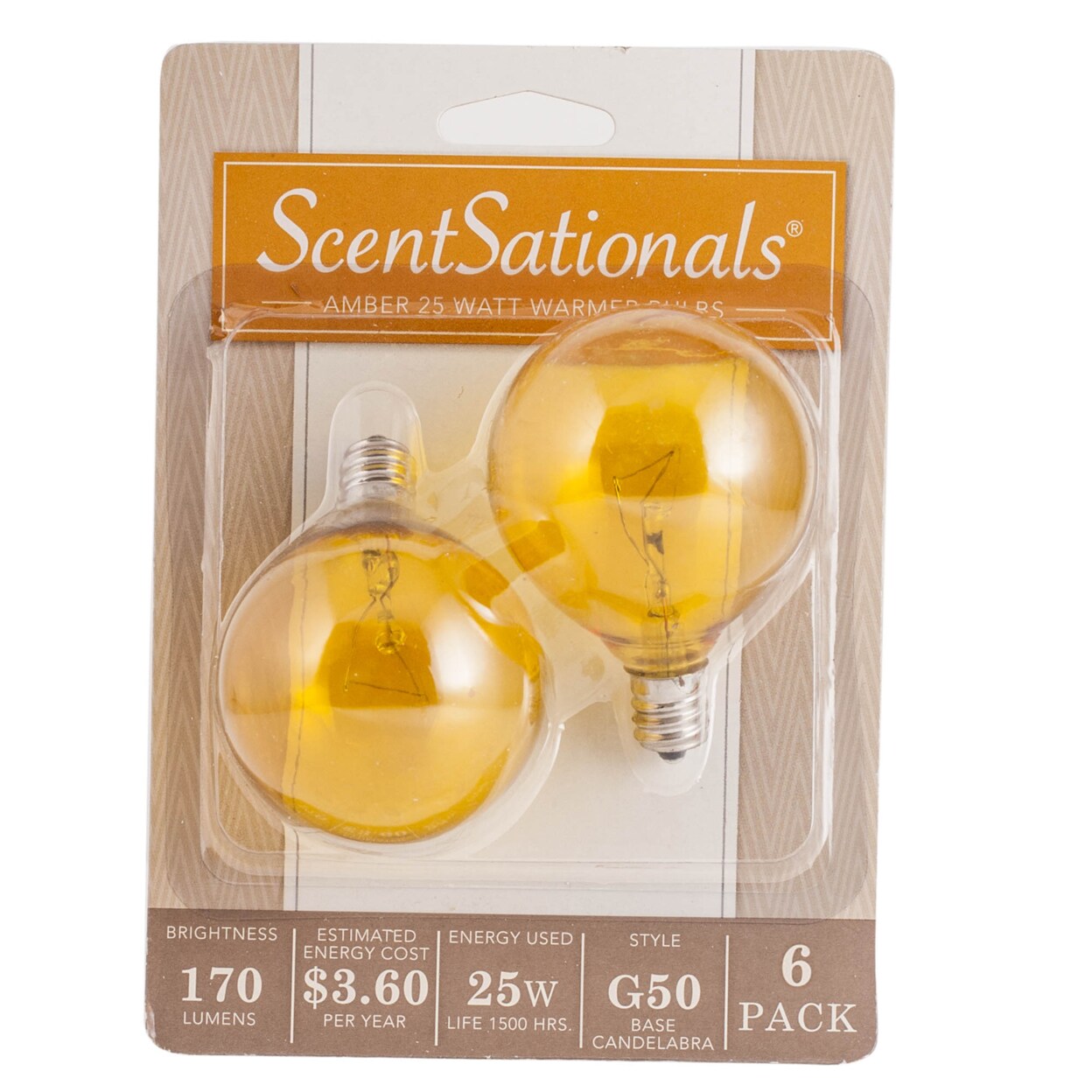 Scentsationals 25 Watt Replacement Light Bulb for Wax Warmer, Amber - 6 Pack