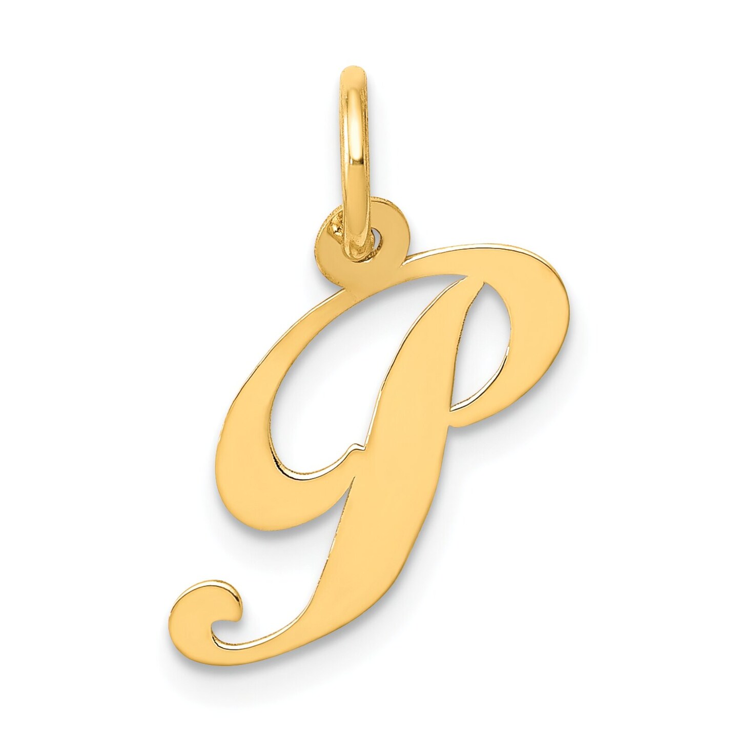14K Yellow Gold Small Fancy Script Initial P Charm Jewerly 16mm x 13mm