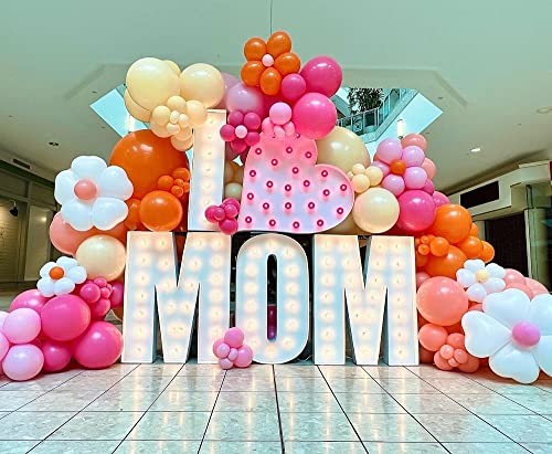 155Pcs Daisy Balloon Arch Garland Kit - Macaron Pink, Yellow, Retro Orange, White Heart Balloons, with Plum Clip and Daisy-Shaped Flowers for Groovy Party Decor, Daisy Theme Wedding, Birthday, and Baby Shower