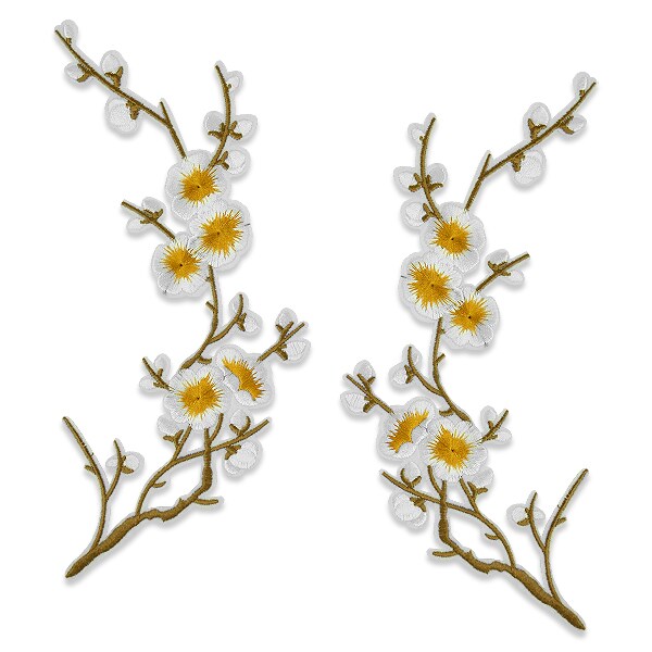 Precious Plum Blossom Pair Iron On Embroidered Applique/Patch Patch