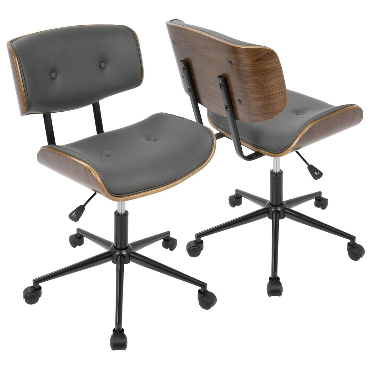 Lumisource Lombardi Mid-Century Modern Adjustable Office Chair With Swivel In Walnut And Grey