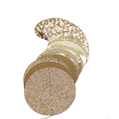 6 Pcs Glitter Champagne Gold Paper Circle Dot Garland - 52 Feet, Hanging Bunting for Birthday Parties, Engagements, Bridal Showers, Weddings, Baby Showers, Christmas, and Photo Backdrops