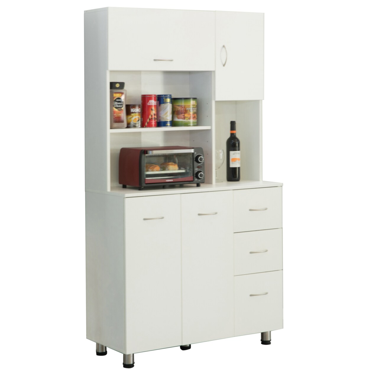 White Kitchen Pantry Storage Cabinet With Doors Shelves Modern Design Countertop