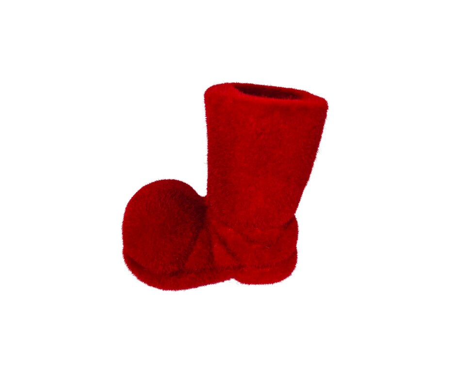 7&#x22;Hx6&#x22;L Flocked Santa Boot Ornament - Festive Holiday Decor in Red or Black-XN363299