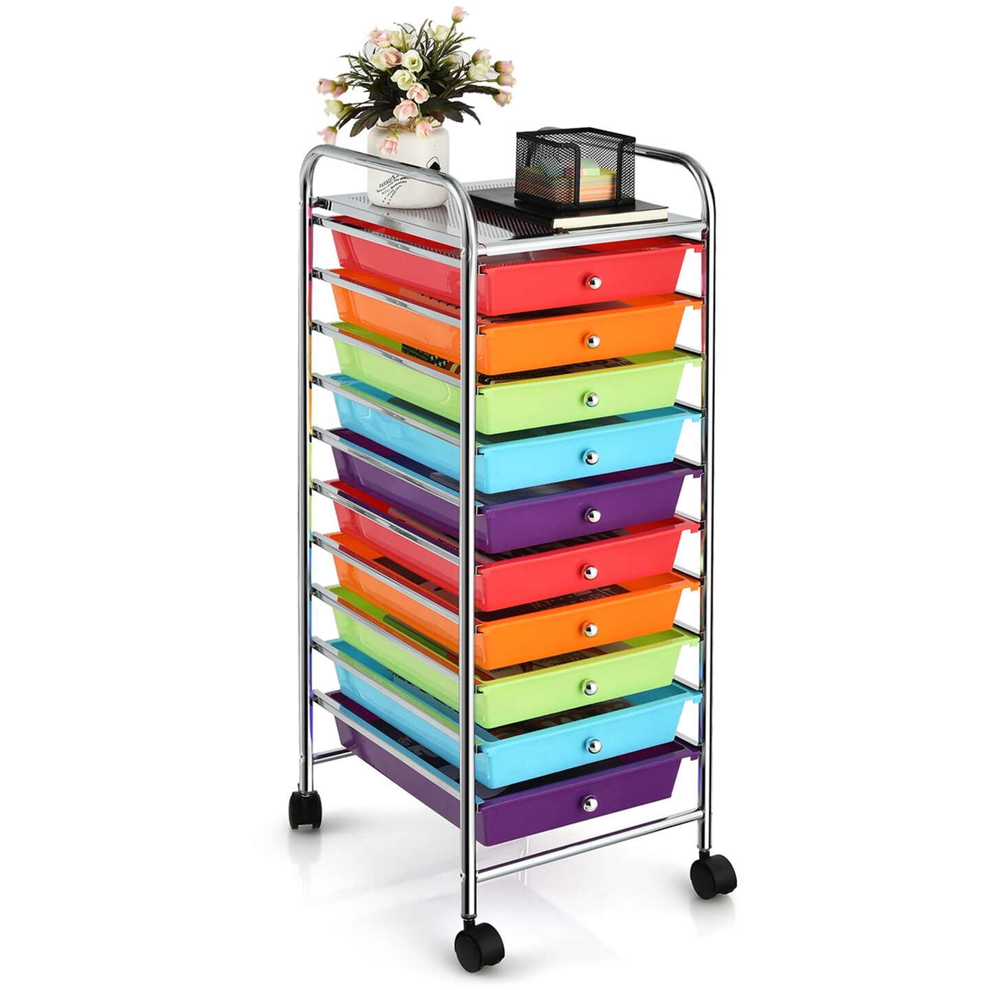 Costway 10 Drawer Rolling Storage Cart Scrapbook Office School