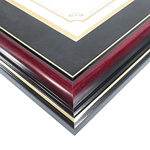 GraduationMall 8.5x11 Diploma Frame with Black Over Gold Mat or Display 11x14 Certificate Without Mat,Solid Wood &#x26; UV Protection Acrylic,Glossy Cherry Finish with Gold Trim,2 Pack