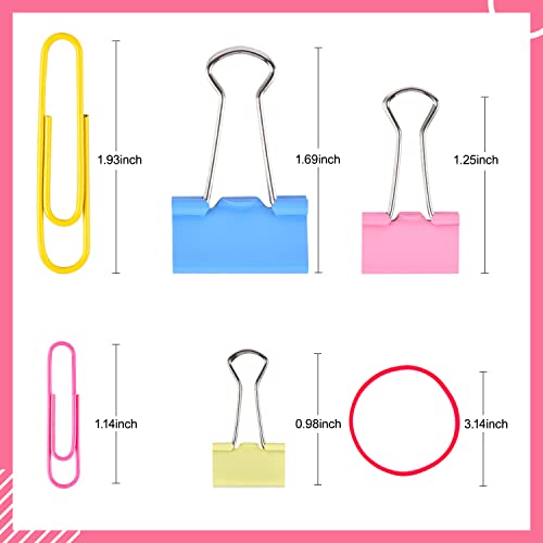 Binder Clips Paper Clips, Sopito 300pcs Colored Office Clips Set with Paper Clamps Paperclips Rubber Bands for Office and School Supplies, Assorted Sizes