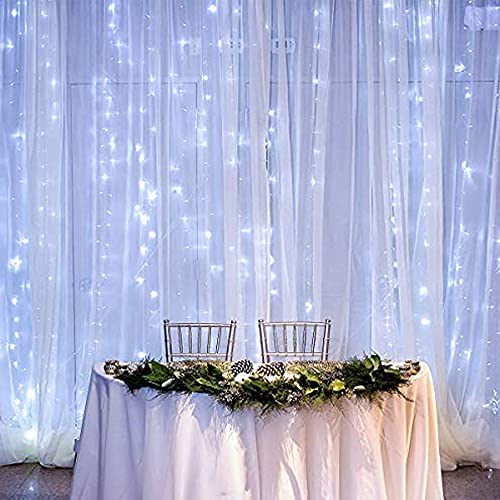 Curtain String Lights - 300 LED, 9.8ft x 9.8ft, 8 Lighting Modes, USB Powered, Waterproof Fairy Lights for Christmas, Parties, Weddings, and Indoor/Outdoor Wall Decorations (White)