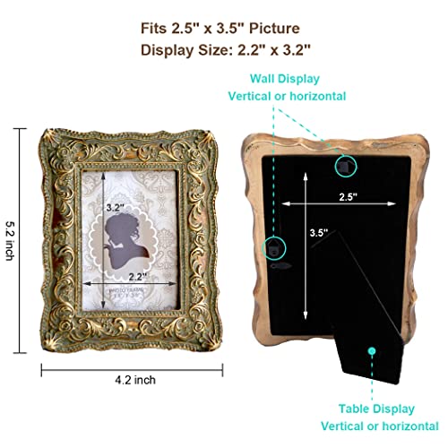 Vintage Mini Picture Frame 2.5x3.5 Antique Small Photo Frame Table Top Display and Wall Hanging Home Decor (Bronze with Green Rust)