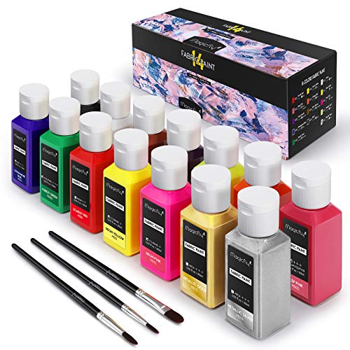 Magicfly Permanent Soft Fabric Paint Set for Clothes 14 Colors 60ML Textile  T-shirt Paints, No Heating Needed & Washable Fabric Paints for Crafts,  Canvas, T-Shirts, Jeans, Bags, with 3 Brushes