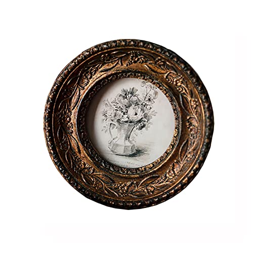SIKOO Small Vintage 3&#xD7;3 Round Picture Frame Antique Ornate Mini Photo Frame Table Top Display and Wall Hanging with High Definition Glass Front for Home Decor, Old-Fahioned Photo Gallery, Retro Art, Bronze Gold