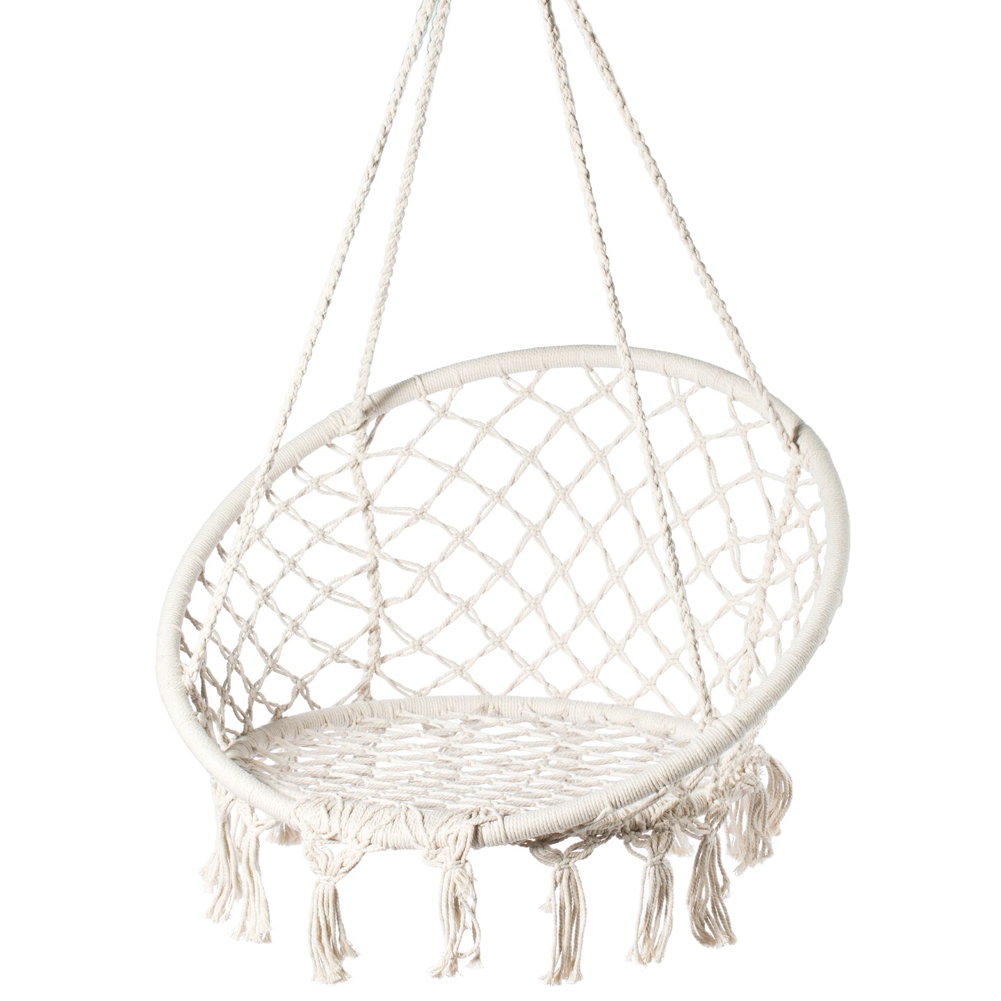 Cotton Rope Macrame Hanging Hammock Chair 31.75 Inch Indoor Outdoor Swing