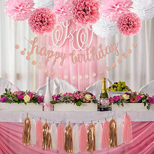 OWPFJG Pink Rose Gold Birthday Party Decorations Set For Women Girls, Happy Birthday