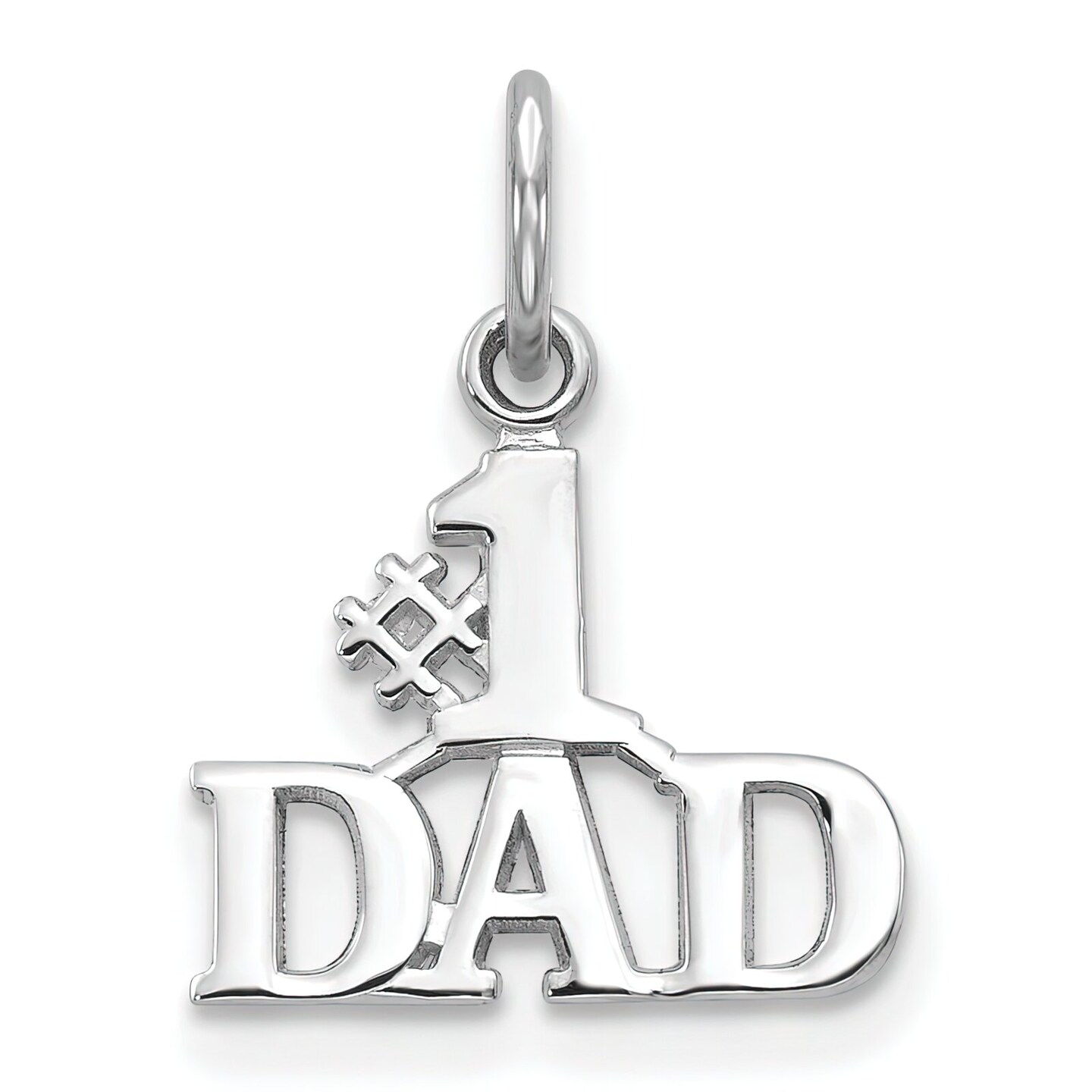 14K White Gold #1 Dad Charm Father Family Pendant Jewerly 17mm x 14mm