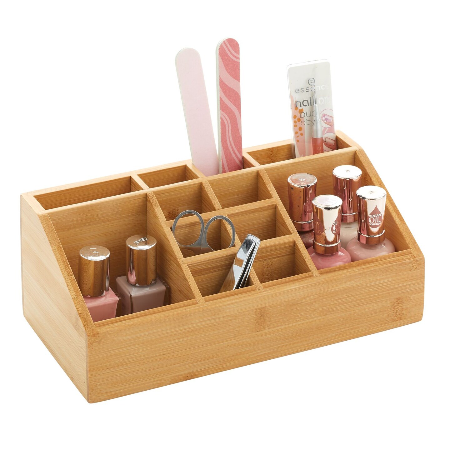 mDesign Bamboo Cosmetic Organizer Storage Center, 12 Sections - Natural