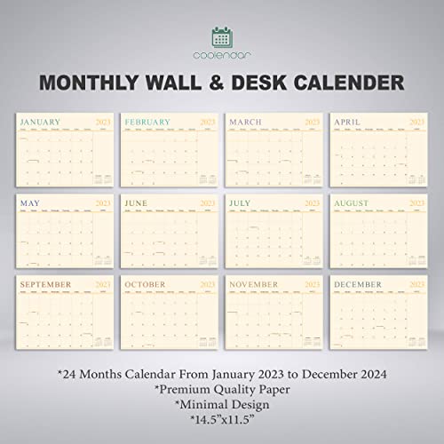 COOLENDAR 2023 Wall Calendar, Monthly Calendar 24 Months from January 2023 to December 2024, Hanging Calendar 2023 for Wall, Monthly Planner 2023-2024, 2023 Desk Calendar with Large Occasions (IVR2)