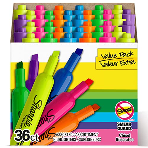 Tank Highlighters, Chisel Tip, Assorted Color Highlighters, Value Pack, 36 Count