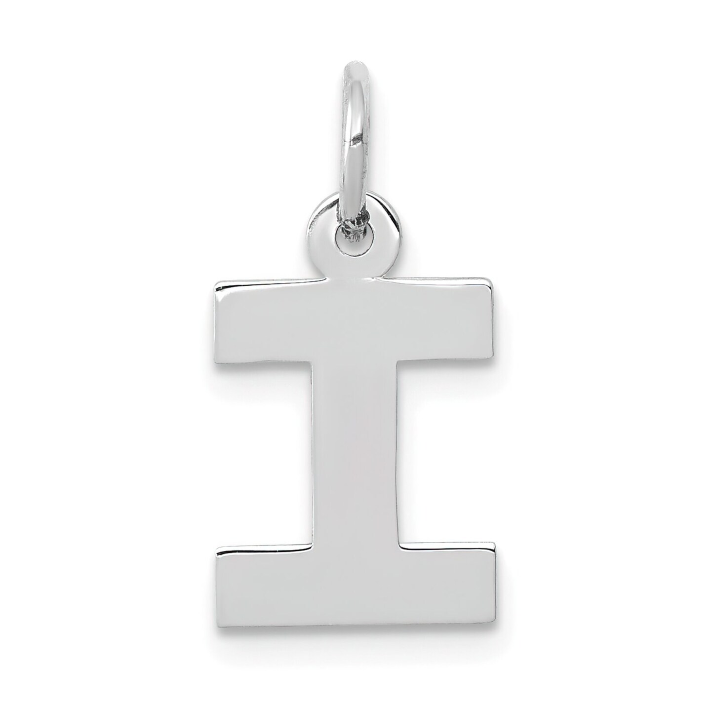 14K White Gold Small Block Intial Letter I Charm Jewerly 18mm x 10mm