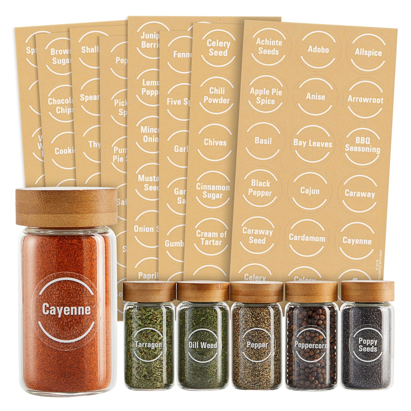 144 Spice Labels Stickers + Pantry Labels, Clear Spice Jar Labels Preprinted for Spice Jar Lids, Seasoning Spice Rack Organization, Water Resistant, Contemporary White (Round 1.5 In)