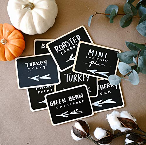 SAVVY &#x26; SORTED Mini Chalkboard Signs for Food - 18 Small Chalk Signs + 3 White Chalk Sticks - Food Signs for Party - Little Chalkboards - Party Food Labels Buffet Cheese Signs Candy Table Supplies