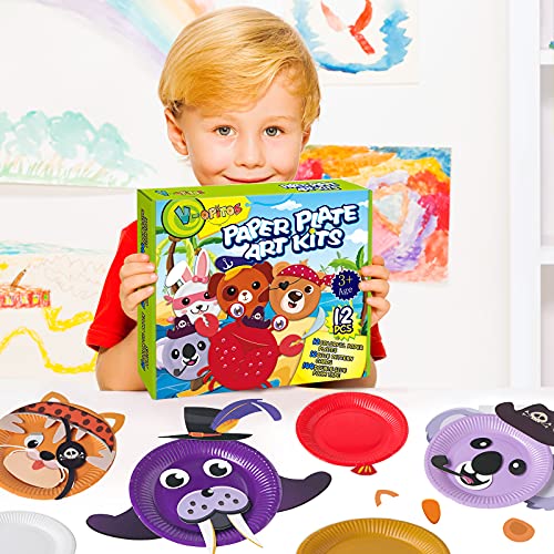 V-Opitos Arts and Crafts Kits for Kids, 12 Pack Simple Animal Paper Plate  Crafts for Toddler Age of 2, 3, 4, 5 Years Old, Fun Preschool Classroom