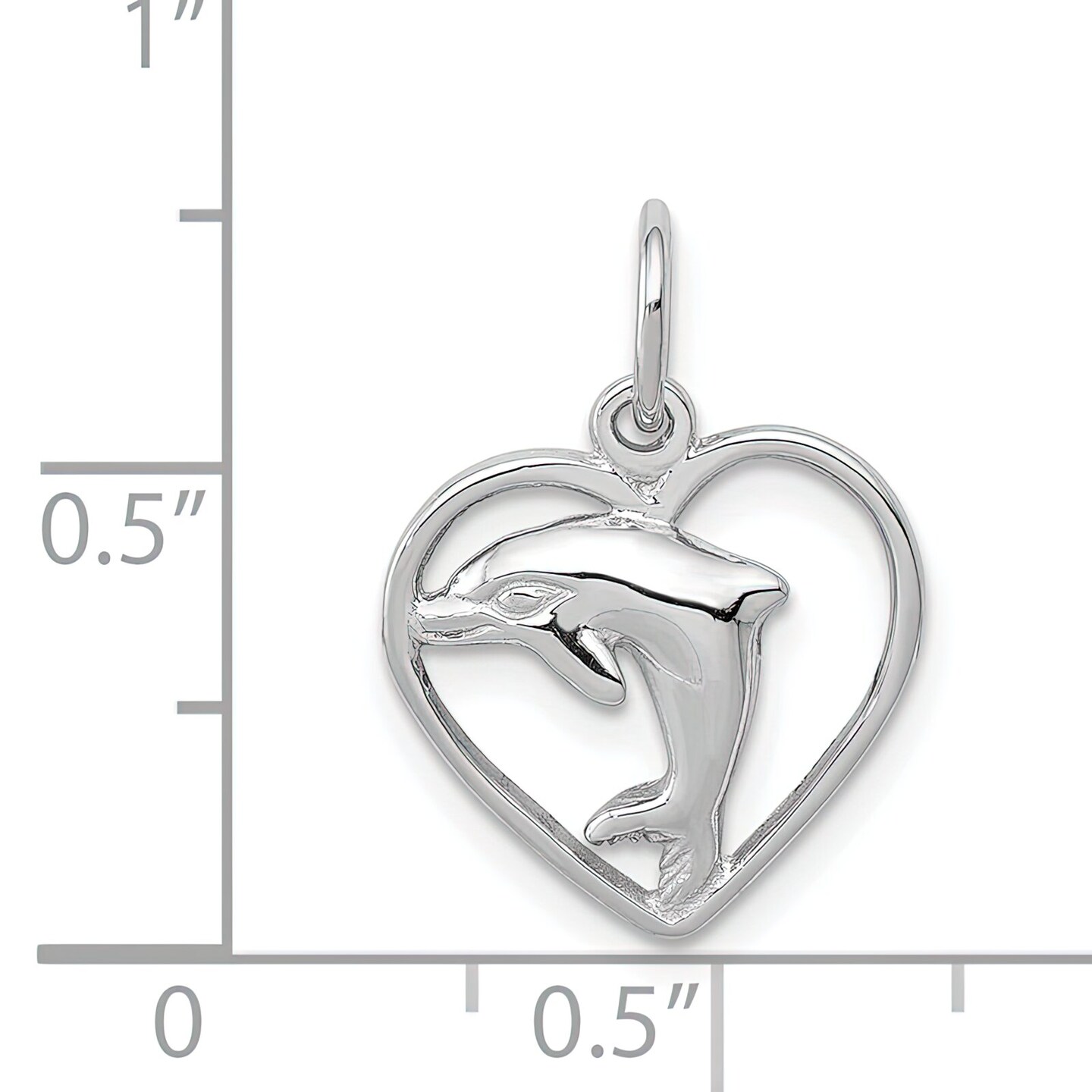 14K White Gold Dolphin Heart Charm Ocean Jewelry 19mm x 14mm