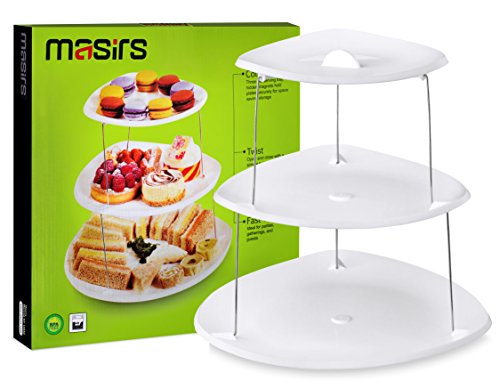 Collapsible Party Tray, 3 Tier, The Decorative Plastic Appetizer Trays Twist Down &#x26; Fold Inside, Minimal Storage Space, An Elegant Tray for Serving Sandwiches, Cake, Sliced Cheese and Deli Meat