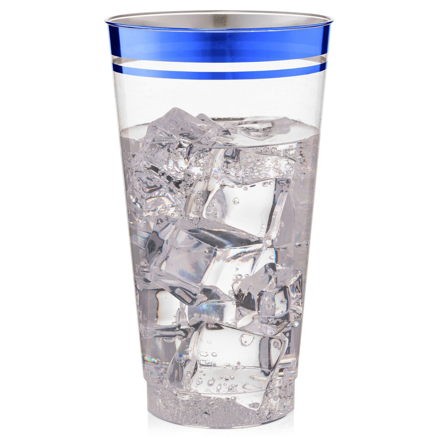 100 Pk 16 oz Clear Plastic Cups  Blue Rimmed Disposable Cups