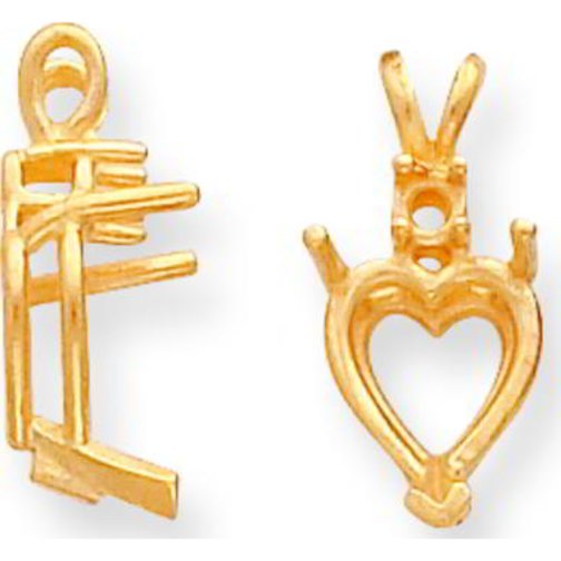 14K Gold 3 Prong Heart Pendant Setting 9x8mm
