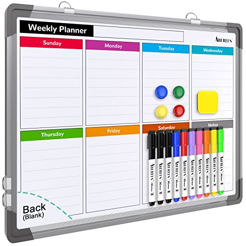 Small Weekly Calendar Dry Erase Whiteboard for Wall 16 x 12 Inches Magnetic Double-Sided Whiteboard Portable for Lists Kitchen Planning Memo Home Office
