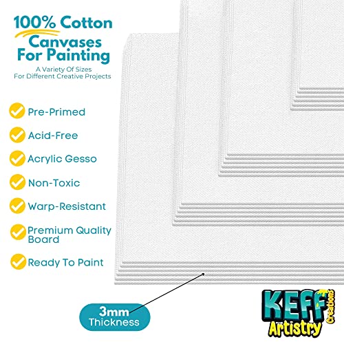 KEFF Canvases for Painting - 24 Pack Art Paint Canvas Panels Set Boards - 5x7, 8x10, 9x12, 11x14 Inches 100% Cotton Primed Painting Supplies for Acrylic, Oil, Tempera &#x26; Watercolor Paint
