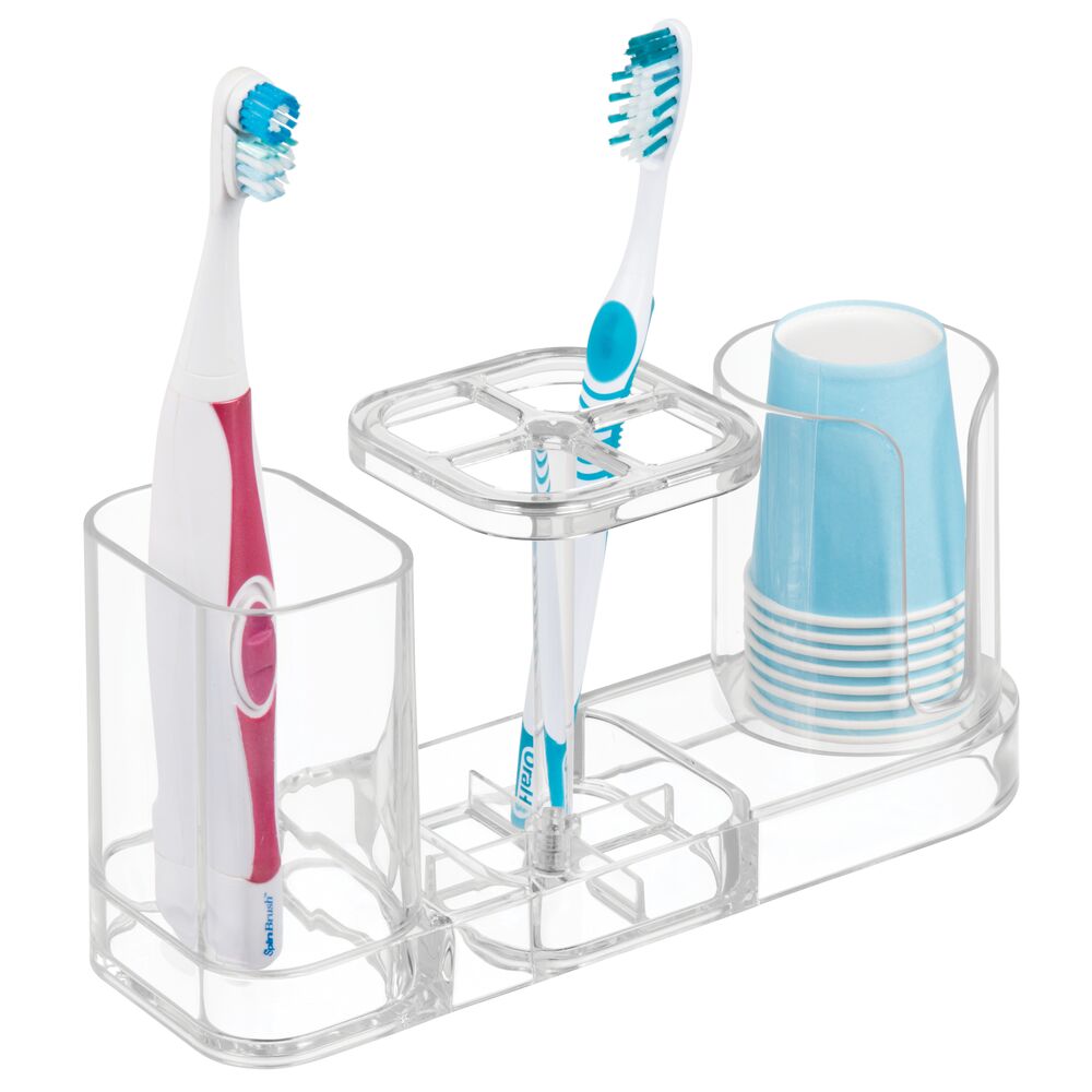 mDesign Plastic Bathroom Countertop Toothbrush Storage Organizer Stand